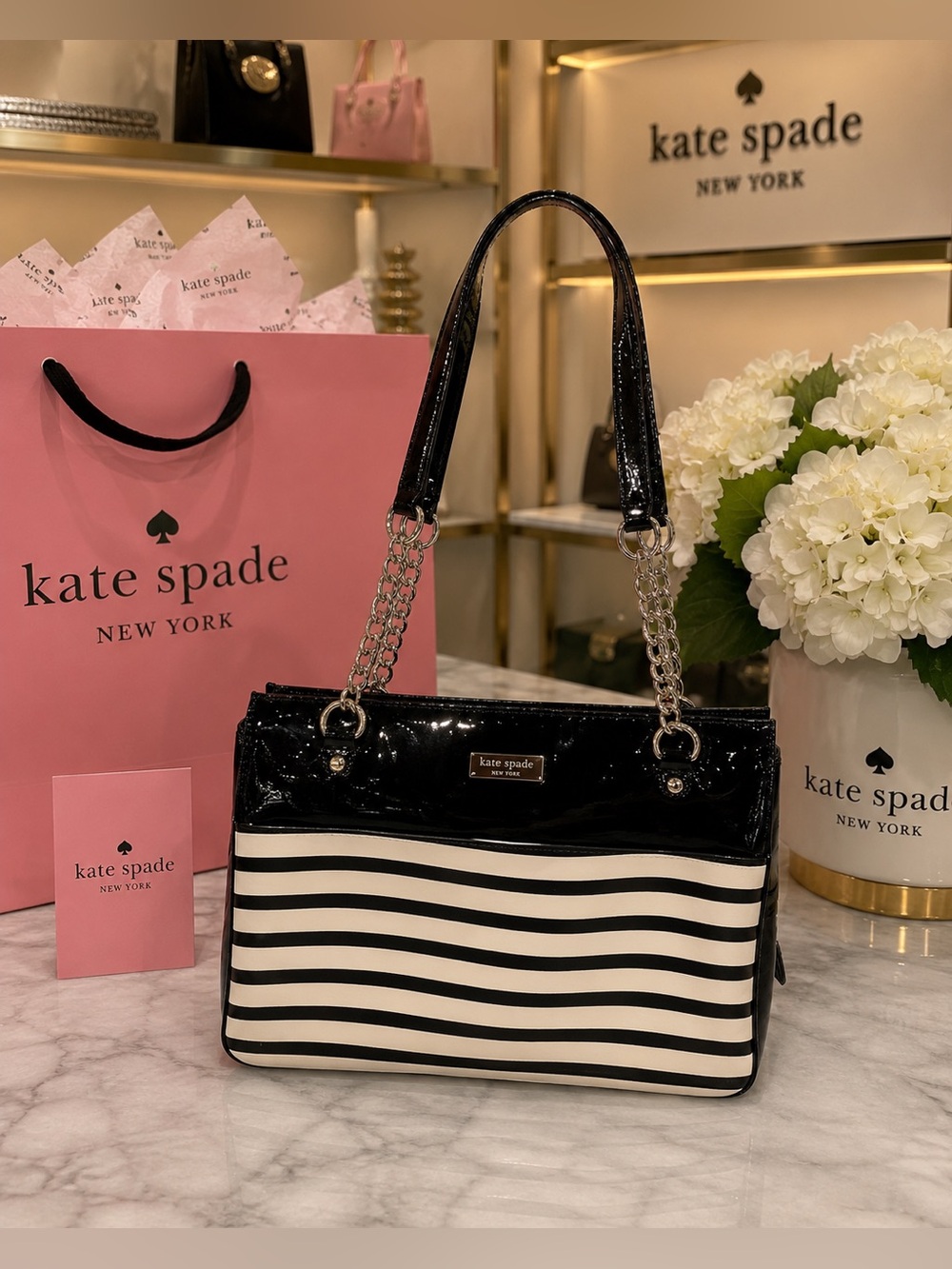 kate spade StoryBook Lining Patent Shoulder Bag with Chain Straps